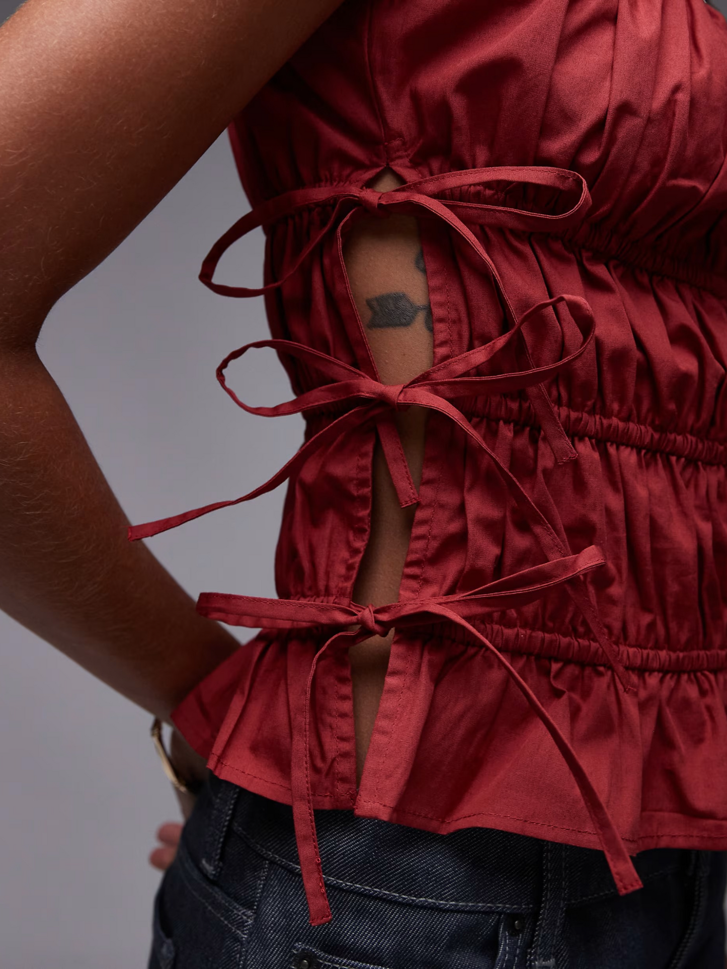 Ruched Tiered Tie Side Top