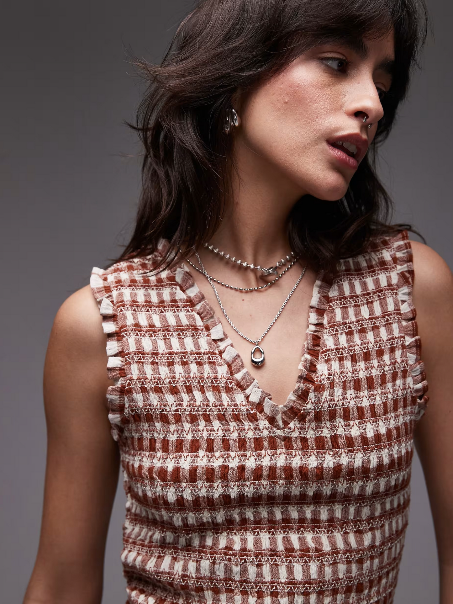 V Neck Sleeveless Shirred Top