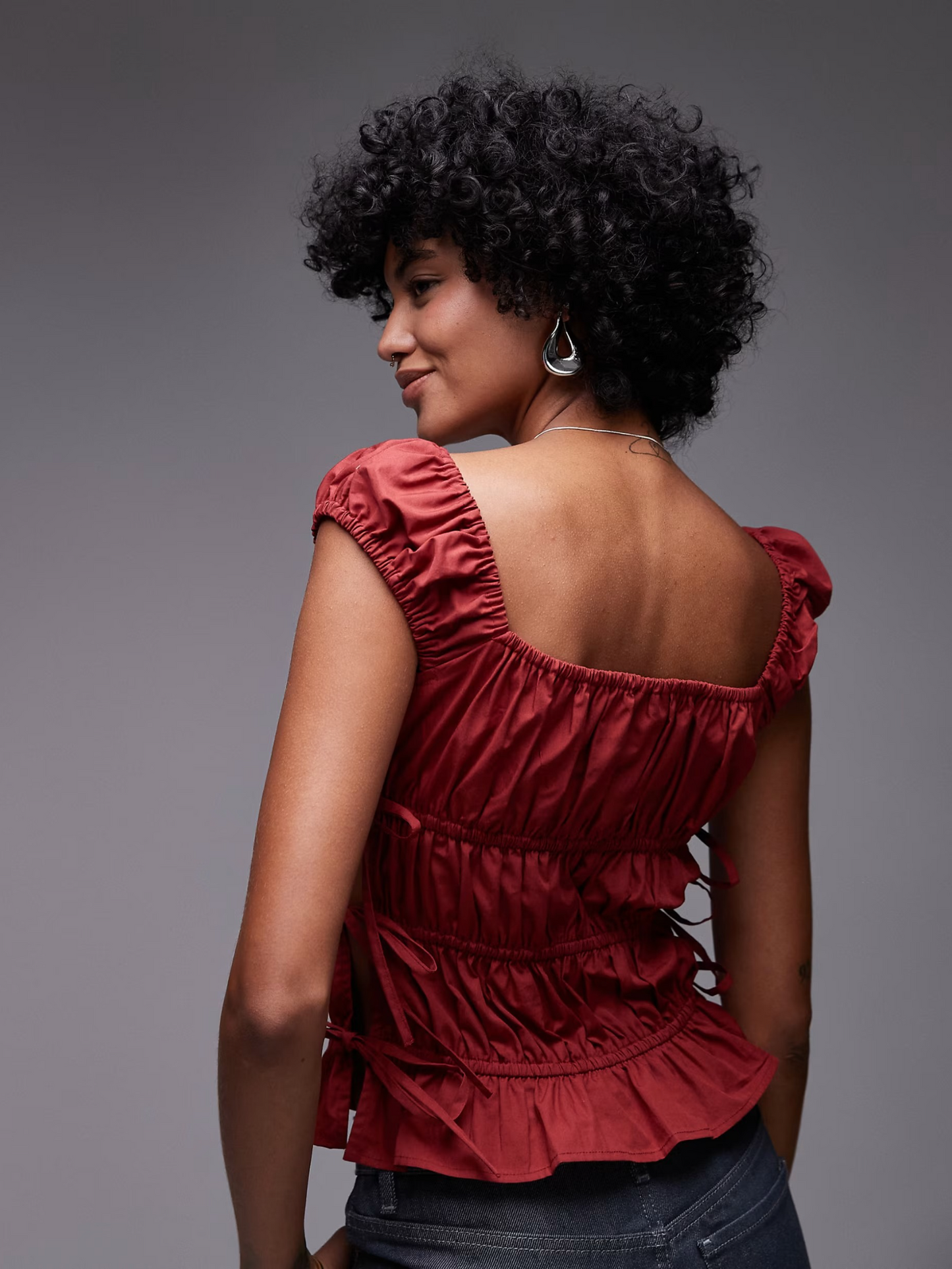 Ruched Tiered Tie Side Top