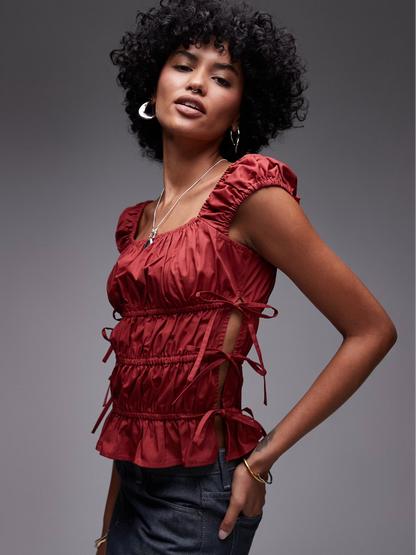 Ruched Tiered Tie Side Top
