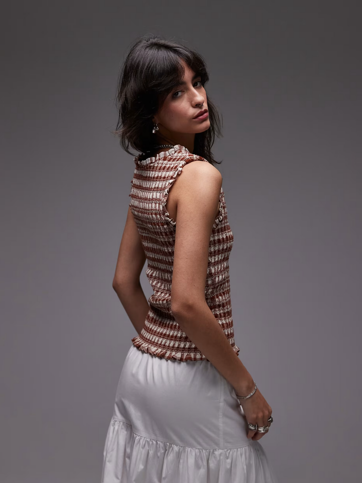 V Neck Sleeveless Shirred Top